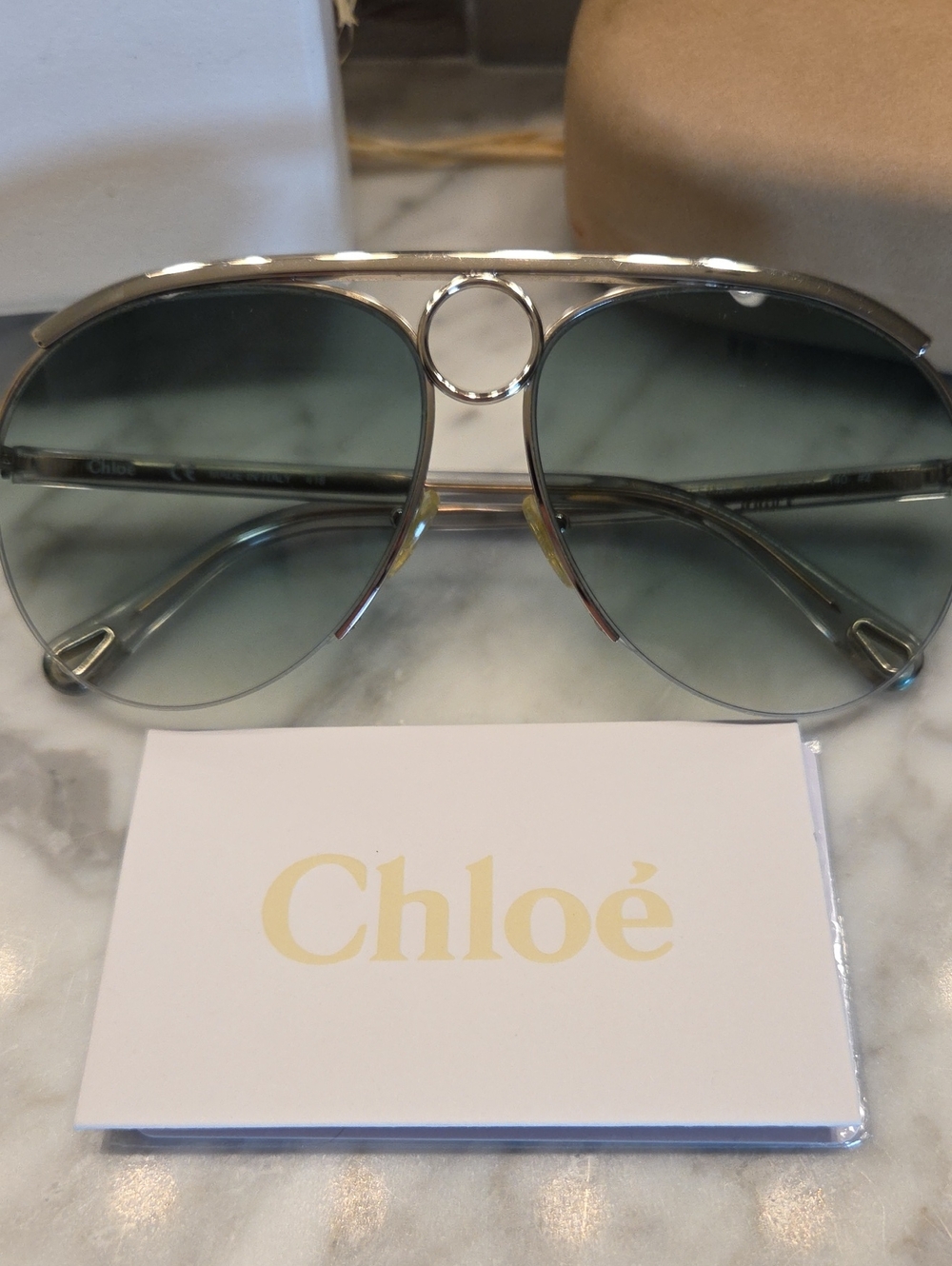 NWOT Chloe Aviator Sunglasses in Soft Gold with Gradient Green Lenses